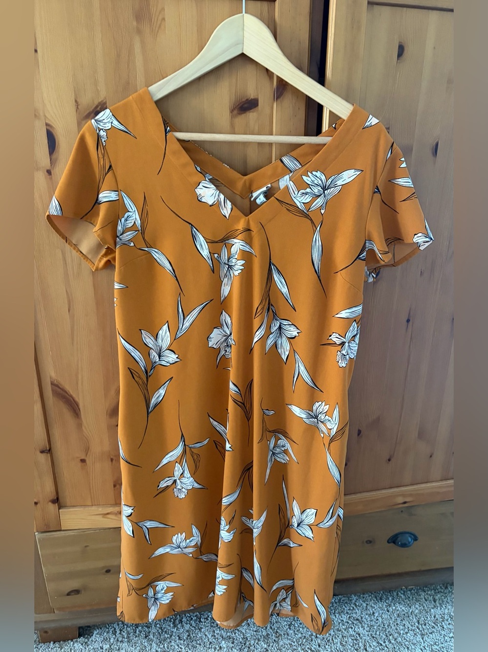 a new day Burnt Orange Floral V-Neck Midi Dress